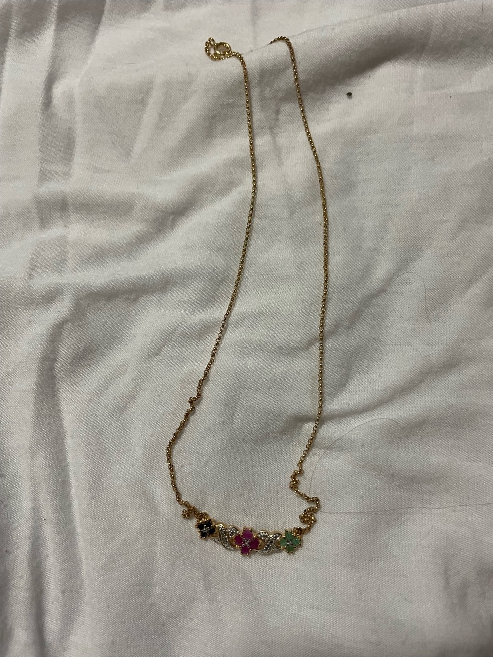 Gold Multi-Gemstone Floral Pendant Necklace - Women Jewelry